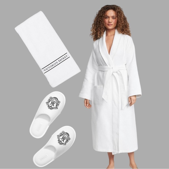 NEW ( M/L) VS Long Waffle Robe Slippers + Hair Wrap Towel